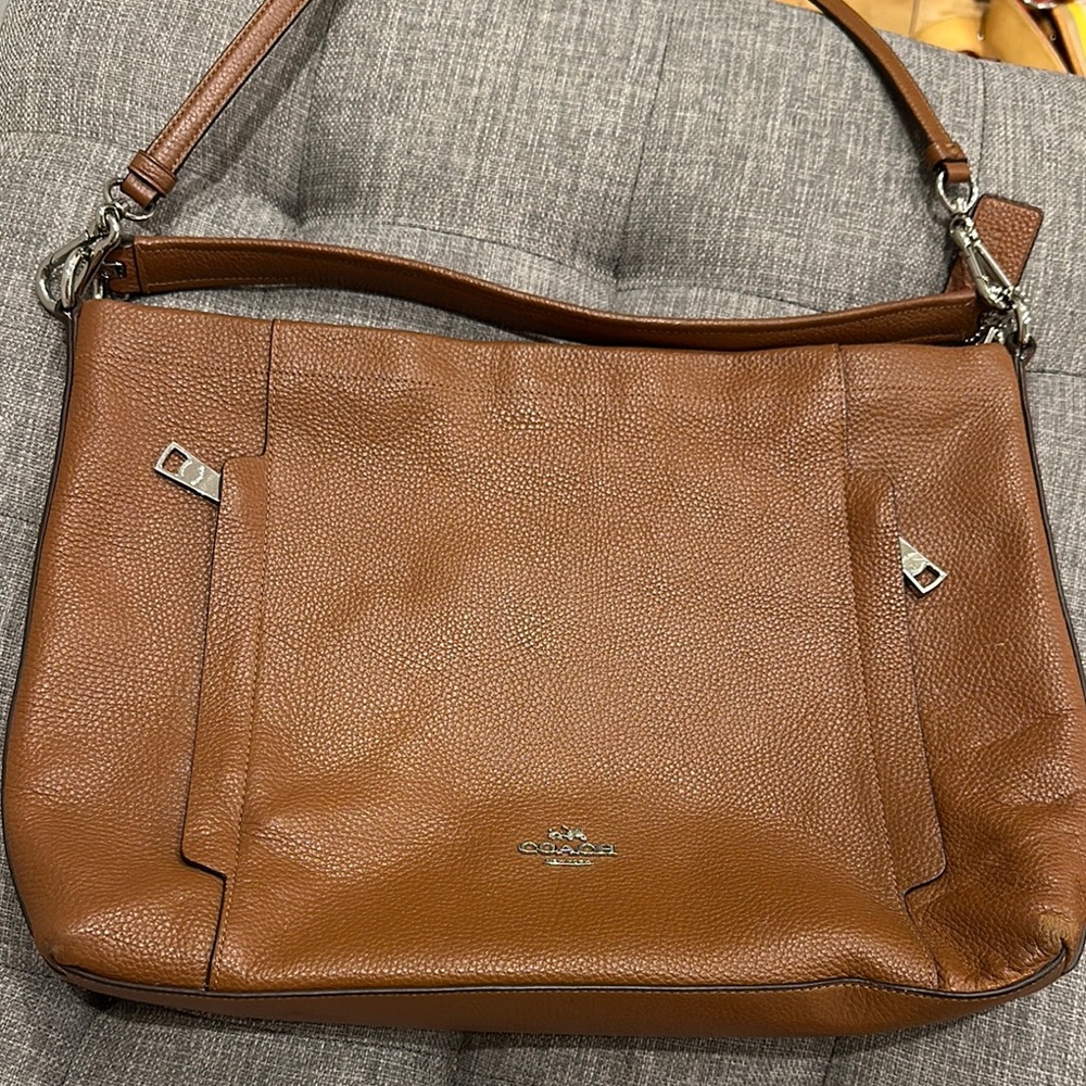 Coach Brown Leather Shoulder Bag with Silver Hardware